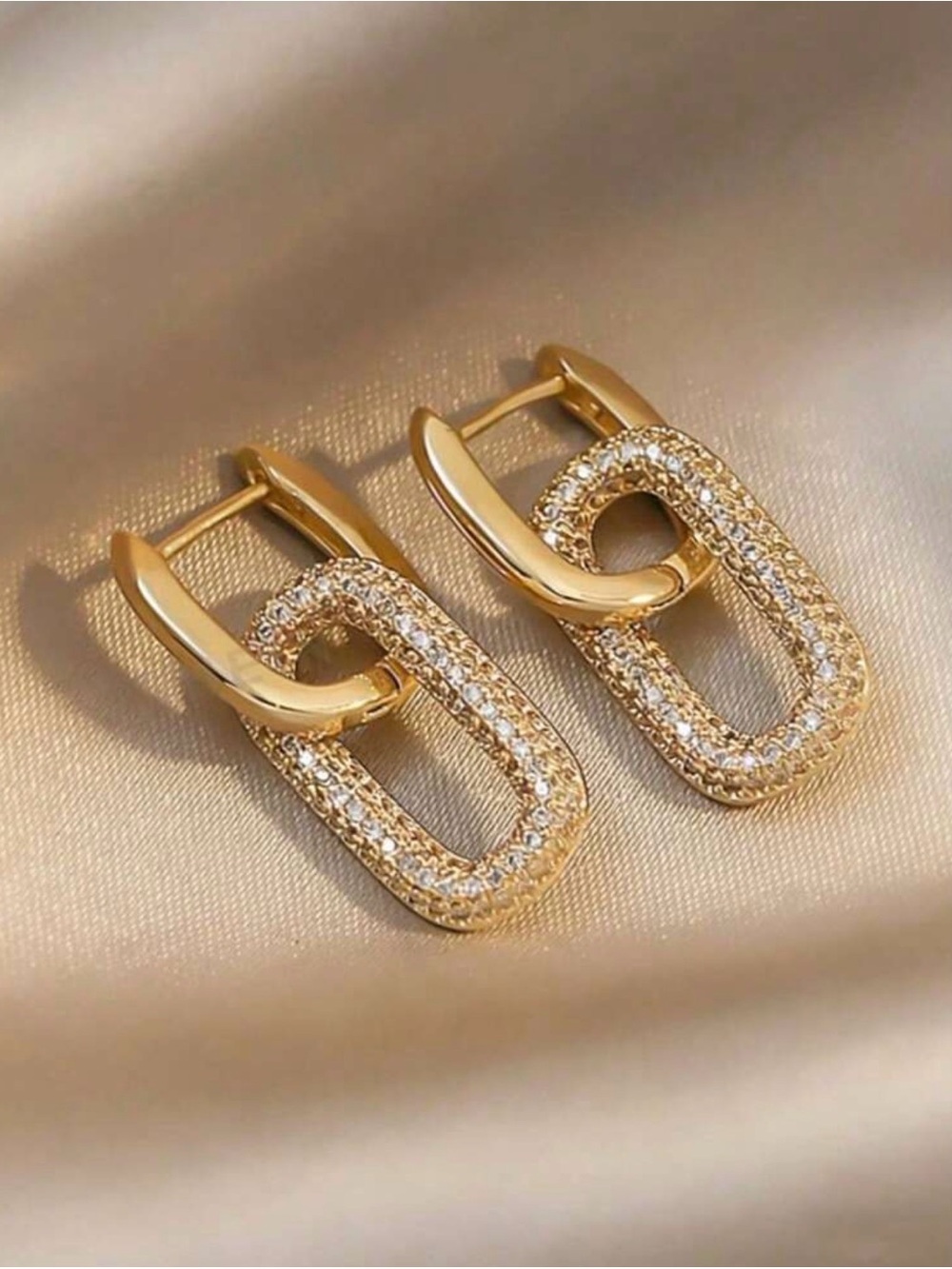 Gold Pavé Link Drop Earrings - Women Jewelry